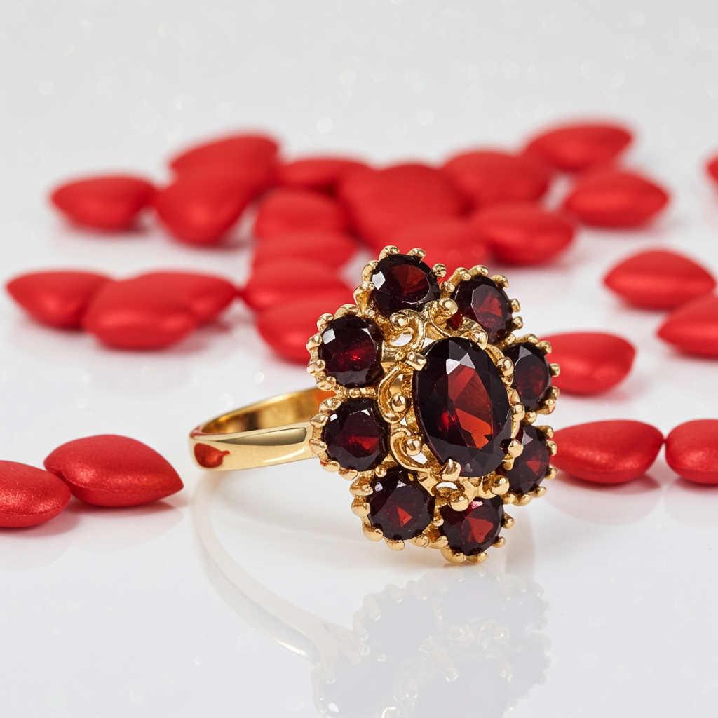 18kt Yellow Gold Garnet Cluster Ring
