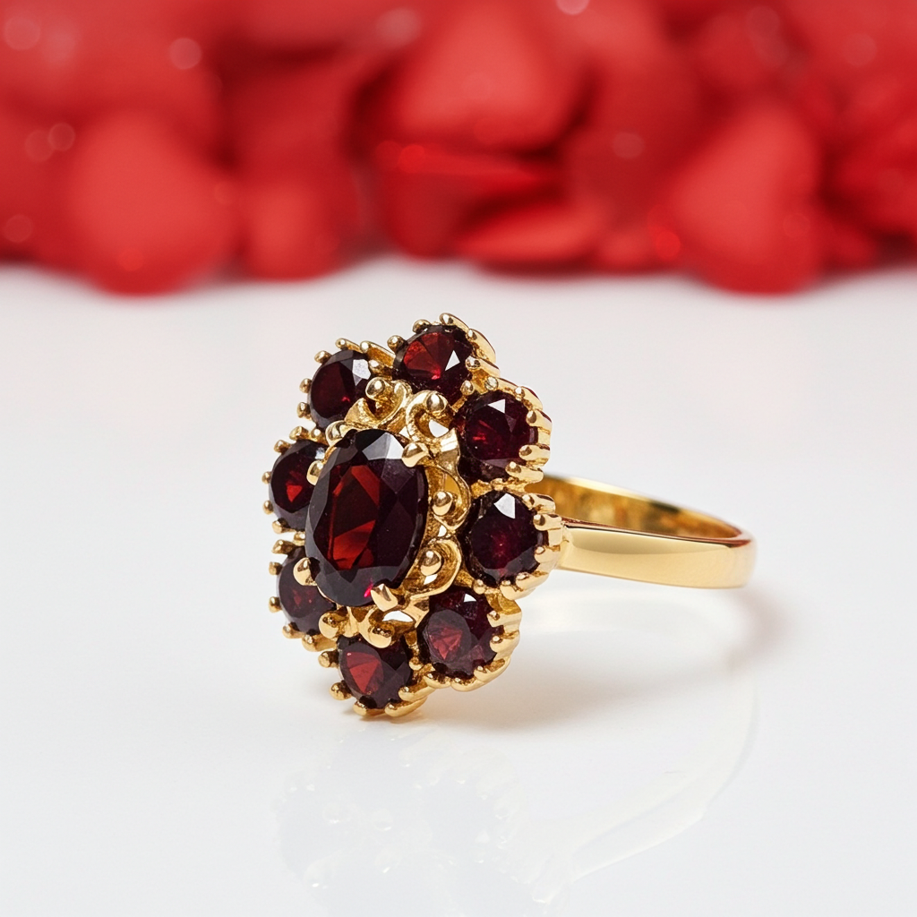 18kt Yellow Gold Garnet Cluster Ring