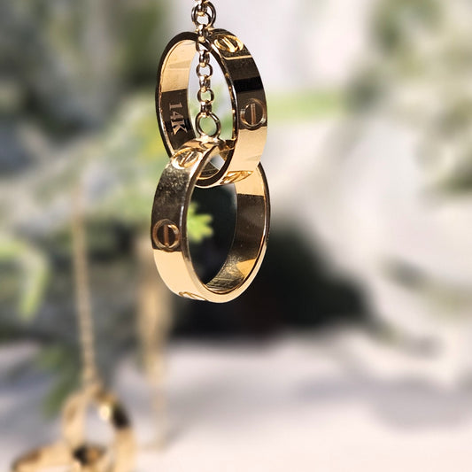 14k Yellow Gold Interlocking Double Ring Necklace