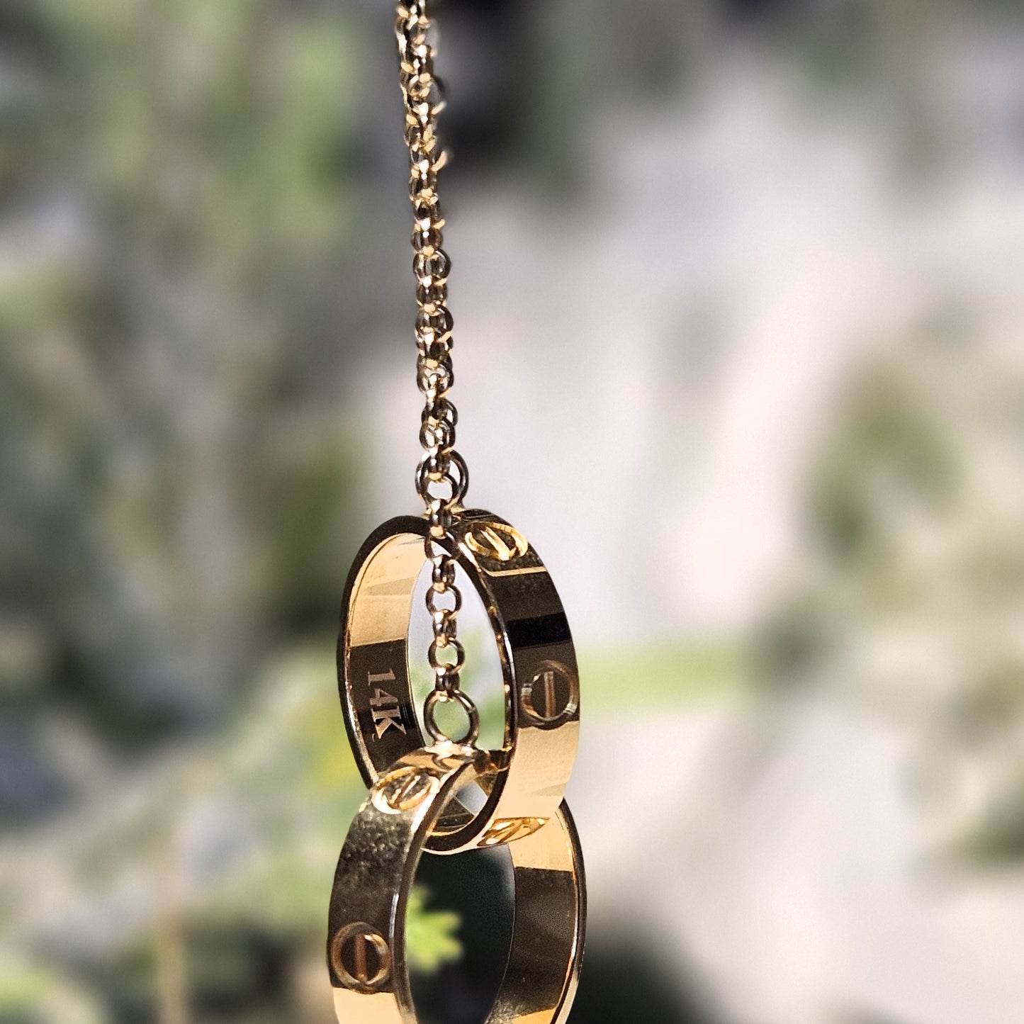 14k Yellow Gold Interlocking Double Ring Necklace
